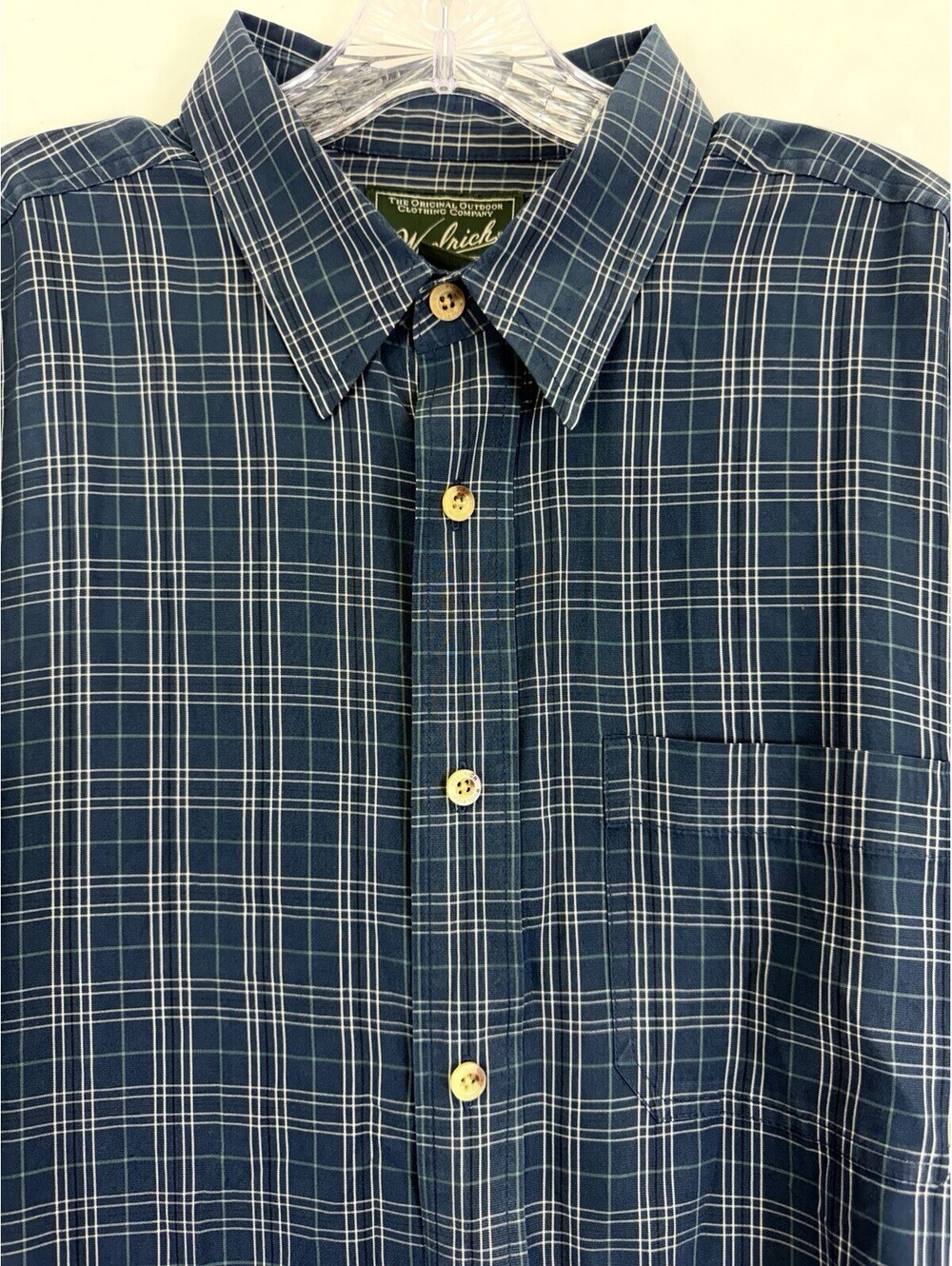 Woolrich Shirt Mens XL Blue Plaid Long Sleeve Button Down